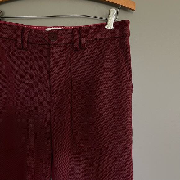 Anthropologie The Essential‎ Twill Trousers Burgundy Red Purple Size 4 Flare Leg - Picture 8 of 16